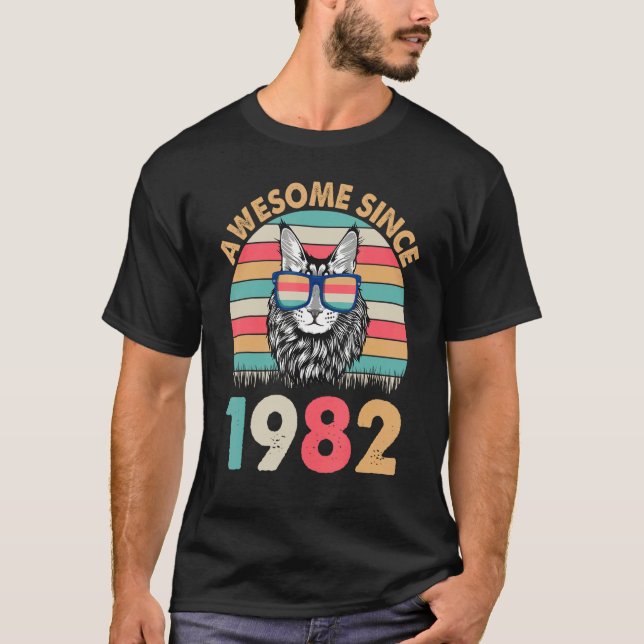 Katze Phantastisch seit 1982 glücklich Geburtstag  T-Shirt (Vorderseite)