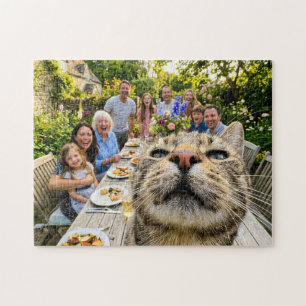 Katze photobombt Familien-Gartenessen