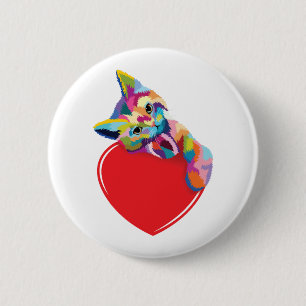 Katze Pop-Art-Stil Kitty auf einem Herzen Button