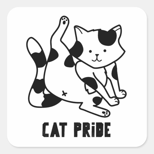 Katze Pride Funny Katze Albern Schwarz-Weiß Katze Quadratischer Aufkleber (Vorderseite)