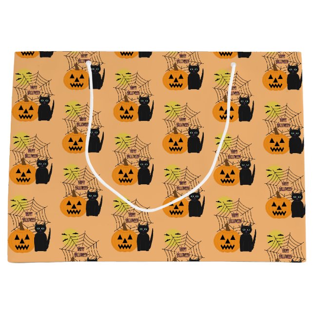 Katze & Pumpkin Halloween Große Geschenktasche Große Geschenktüte (Vorderseite)