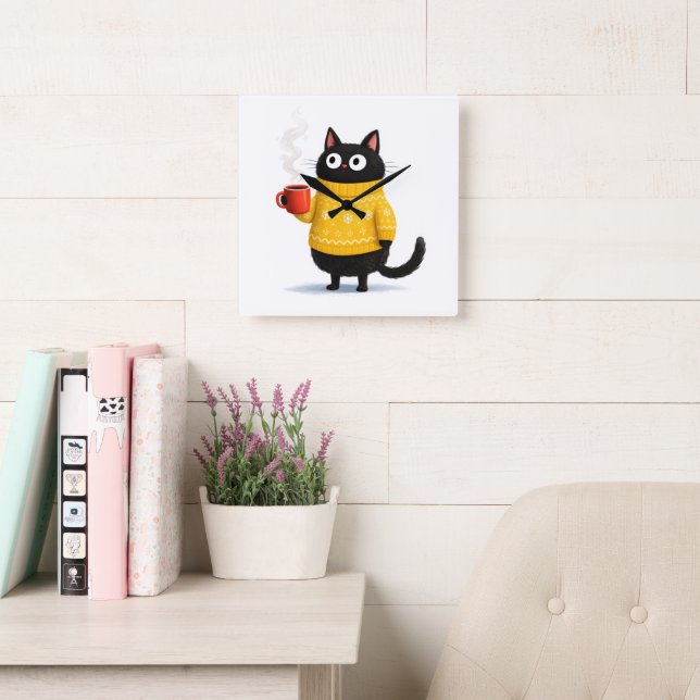 Katze Quadratische Wanduhr (Lesesaal)
