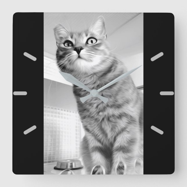 Katze Quadratische Wanduhr (Vorderseite)