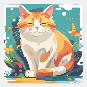 Katze Quadratischer Aufkleber