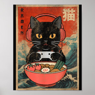 Katze Ramen Japanisch Lustig Grafik Kawaii Anime  Poster