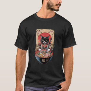 Katze Ramen Japanisch Lustig Grafik Kawaii Samurai T-Shirt