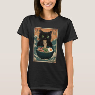 Katze Ramen japanische Kunst Große Welle Kanagawa T-Shirt