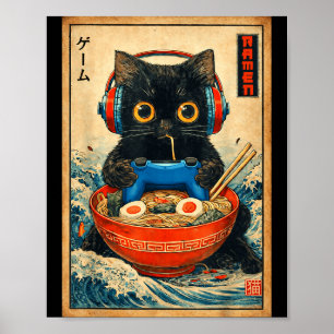 Katze Ramen Japanische Lustige Grafische T-Shirts Poster