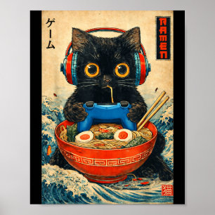 Katze Ramen Japanische Lustige Grafische T-Shirts Poster