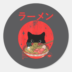Katze Ramen Japanische Lustige Grafische T-Shirts Runder Aufkleber