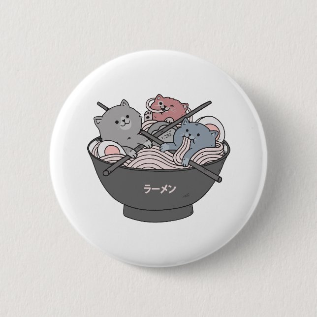 Katze Ramen Kawaii Button (Vorderseite)
