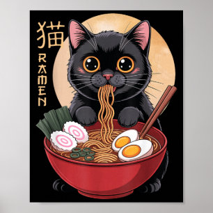 Katze Ramen Lustige Grafik T-Shirts Japanisch Kawa Poster