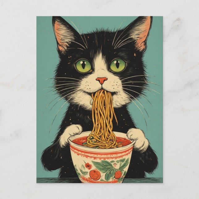 KATZE RAMEN NUDELN POSTKARTE (Vorderseite)