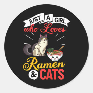 Katze Ramen-Schale Hühnchen-Nudelsuppe Japanisch Runder Aufkleber