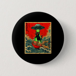 Katze Ramen Ufo japanische Anime Grafik T-Shirts M Button