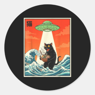 Katze Ramen Ufo Lustiger Japanischer Anime-Shirt M Runder Aufkleber