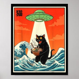 Katze Ramen Ufo Lustiges Japanisches Anime T-Shirt Poster