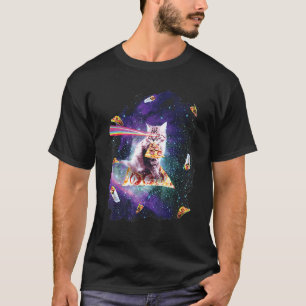 Katze Regenbogen Laser Augen Reit Pizza Astronaut  T-Shirt