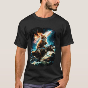 Katze reitet auf Dinosaurier Lustige Galaxie T-Shirt