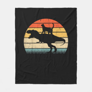 Katze Reitet Auf Dinosaurier Vintage Retro Lustige Fleecedecke