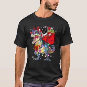 Katze reitet auf einem Dinosaurier Rex Weihnachten T-Shirt