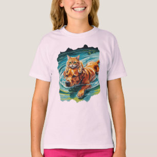 Katze reitet auf einem freundlichen Hund im Wasser T-Shirt
