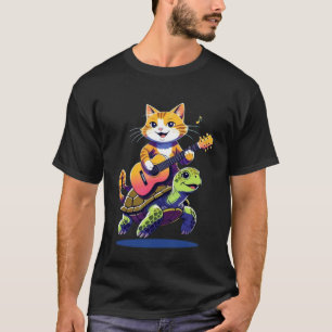 Katze reitet auf einer Schildkröte und spielt Gita T-Shirt