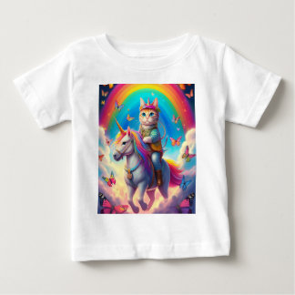 Katze reitet auf Einhorn mit Regenbogen und Schmet Baby T-shirt