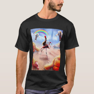 Katze reitet auf Flamingo mit Chicken Nuggets und T-Shirt
