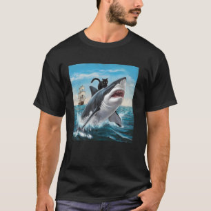 Katze Reitet Auf Hai Humorvoll Spielerei Männer Fr T-Shirt