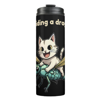 Katze reitet auf Libelle Katzenkunst-Geschenk für Thermosbecher