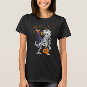 Katze Reitet Dinosaurier Kürbis Halloween Kinder T-Shirt