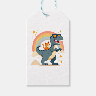 Katze Reitet Dinosaurier T-Rex Kätzchen Regenbogen Geschenkanhänger