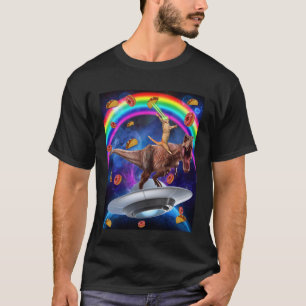 Katze reitet Dinosaurier Trex UFO Taco Donuts in G T-Shirt