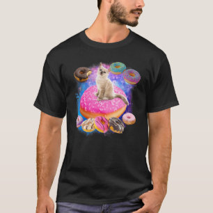 Katze reitet Donut in der Galaxie T-Shirt