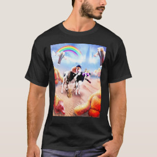 Katze reitet Kuh mit Chicken Nuggets und Cola T-Shirt
