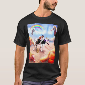 Katze reitet Kuh mit Chicken Nuggets und Cola T-Shirt