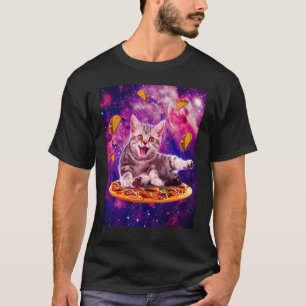 Katze Reitet Pizza Im Weltraum Galaxy Taco Kätzche T-Shirt