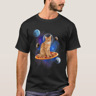 Katze reitet Pizza in Weltraumgalaxie lustige Kätz T-Shirt