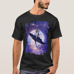 Katze reitet Wal im Raum Mond T-Shirt