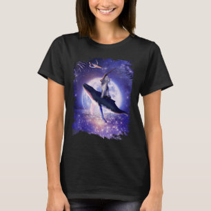 Katze reitet Wal im Weltraum Mond T-Shirt