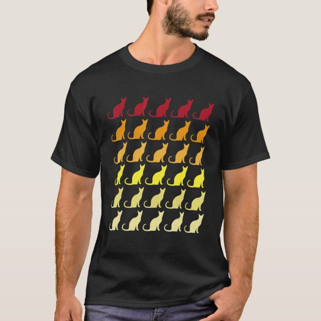 Katze Retro-Tiermuster T-Shirt (Vorderseite)