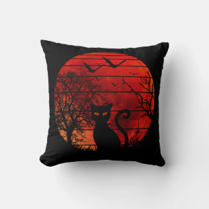 KATZE ROTER MOND NACHT SCHWARZE KATZEN LIEBHABER KISSEN