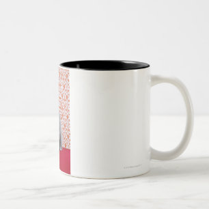 Katze (russisches Blau) und Tapetenhintergrund Zweifarbige Tasse