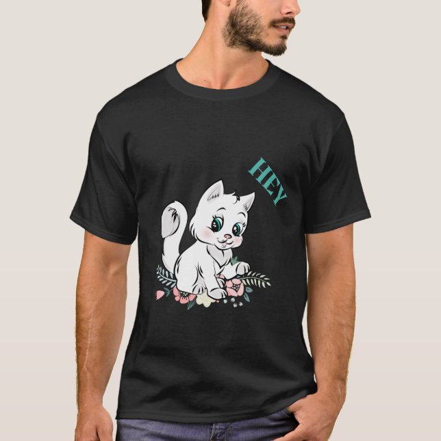 Katze sagt: hey T-Shirt (Vorderseite)