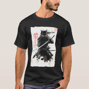 Katze Samurai japanische Sumi-e-Malerei Katana-Kun T-Shirt