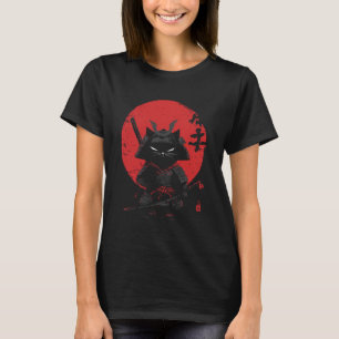 Katze Samurai Lustig Süß Kawaii Japanisches Tier L T-Shirt