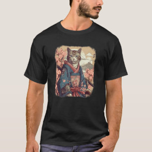 Katze Samurai Ninja Krieger Blumen, Mond, Japanisc T-Shirt