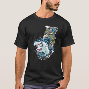 Katze Samurai Reitet Auf Hai Handwerk Japanisch P T-Shirt