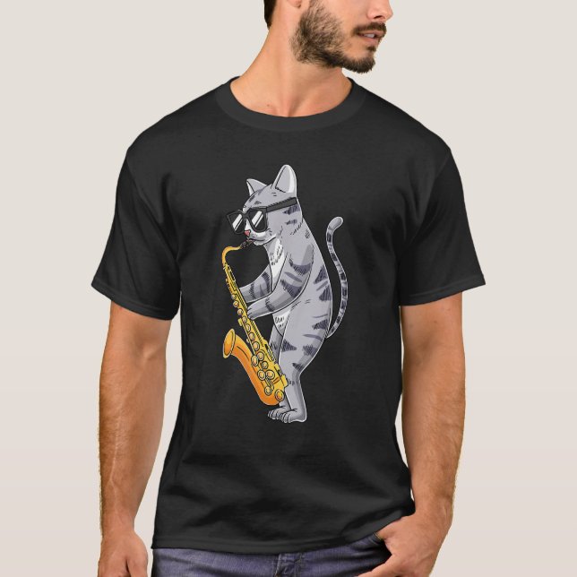 Katze Saxophon Saxophon Saxophon Saxophonist Jazz  T-Shirt (Vorderseite)